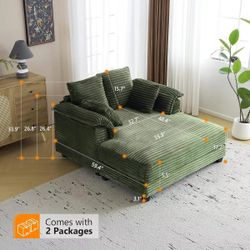 VINGLI Lounge Chair 56" Oversized Reading Chair Corduroy Chaise Sofa Recliner Bed Upholstered Comfy Sleeper Couch with Throw Pillows and Armrests