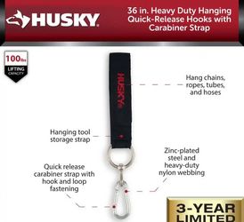 Husky Heavy Duty Hanging Quick-Release Hooks with Carabiner Strap