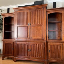 Cherry Wood Tv Armoire And 2 Shelf Units