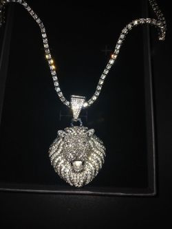 ICED OUT TENNIS CHAIN AND LION HEAD CHARM