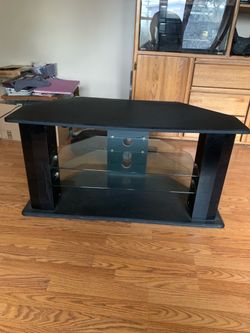 Black TV Stand with Glass Shelves