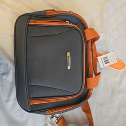 Rockland Luggage Carry On Bag Grey With Orange Accents NWT 14x5.5x11.5

