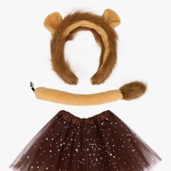 3 Piece Lion Costume Set Lion Ears Headband with Tail and Tutu for Women Halloween Cosplay Party Accessories