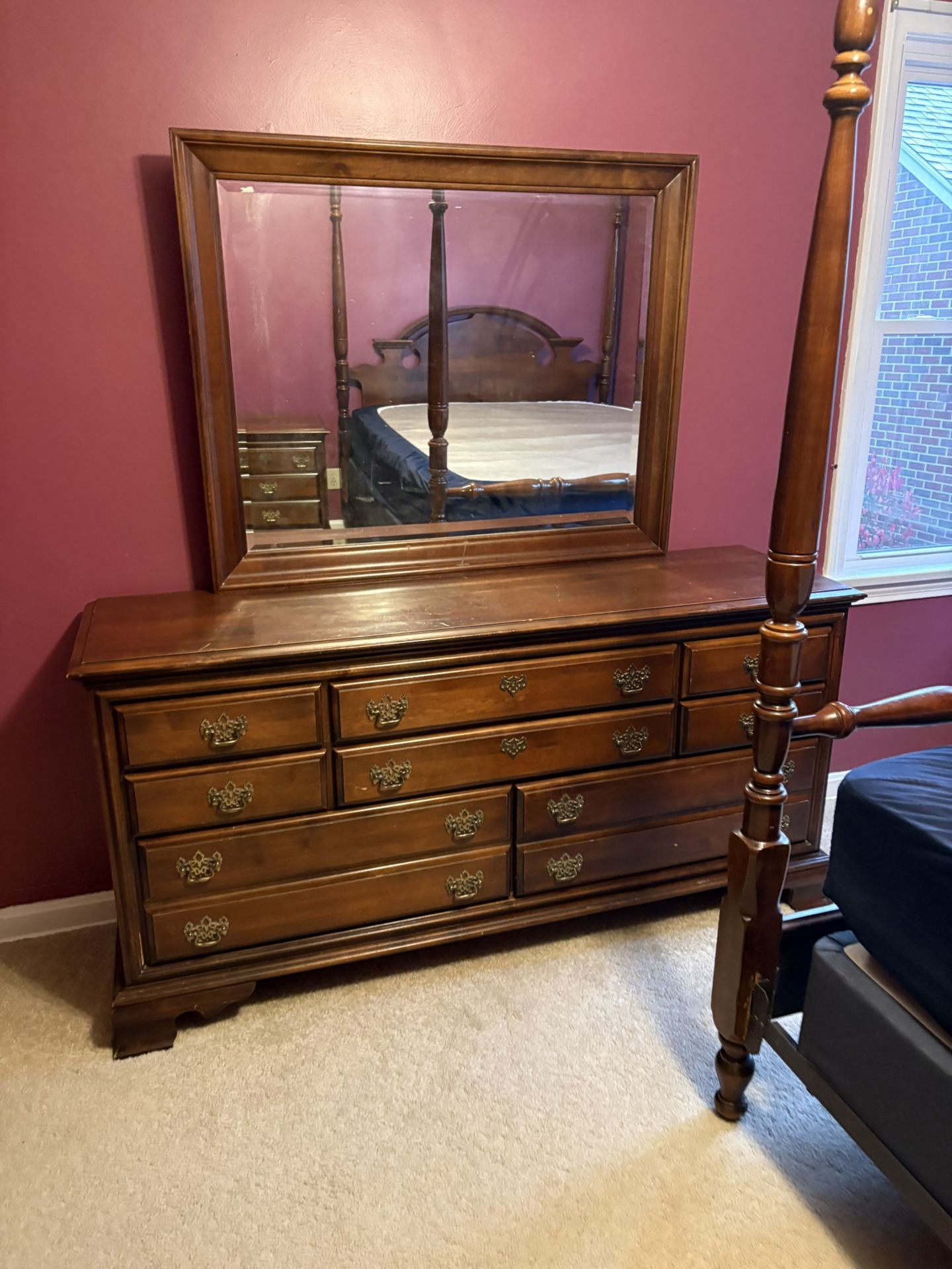 Queen Size bed Frame And Dresser With Mirror