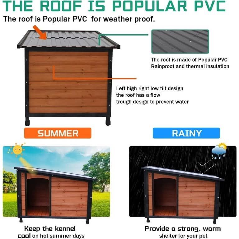 45.7" L Large Dog House Outdoor Weatherproof PVC XL Dog Kennel for Large Dogs Thickened Base Plate Winter Dog House for Outside