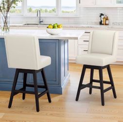 2X Antique white 26” swivel faux leather barstools
