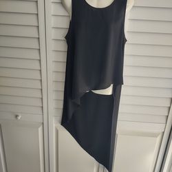 bebe black dress with asymmetric hem, sleeveless, plain black color, with zipper back closure, used like new, Polyester, size L