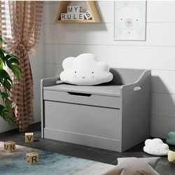 New Wood Modern Storage Bench Box Blanket Chest Trunk with Safety Hinged Lid in Grey Finish