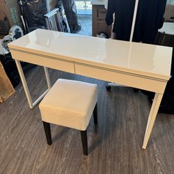 Ikea White Besta Burs Desk + Stool