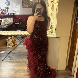 Burgundy Sequin Prom Dress