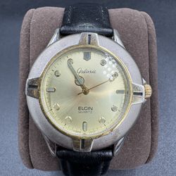 Vintage Galaxie by Elgin Quartz Two Tone Men's Wristwatch GE213 New Battery VG+