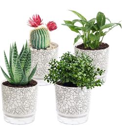 5.3inch Self Watering Pots for Indoor Plants, 4 Pack Flower Pots for All House Plants, Self Watering Flower Pots (Crack Texture)