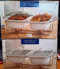 2 Twin Porcelain Food Warmer  2 Servers