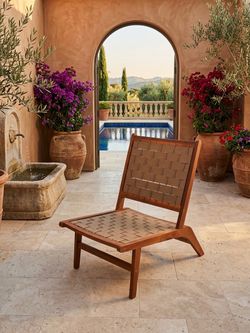 LuxenHome Brown Acacia Wood Woven Accent Chair – Indoor/Outdoor, Already Assembled