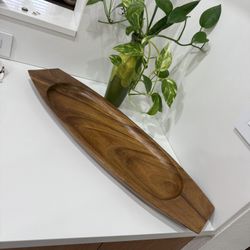 Vintage Large Walnut Bowl, Oblong & Handcrafted, 1970s Mid-Century Wood Design