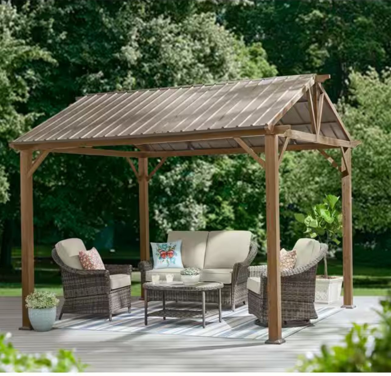 Hampton Bay Providence Place 11 ft. W x 10 ft. D Brown Hard Top Gazebo