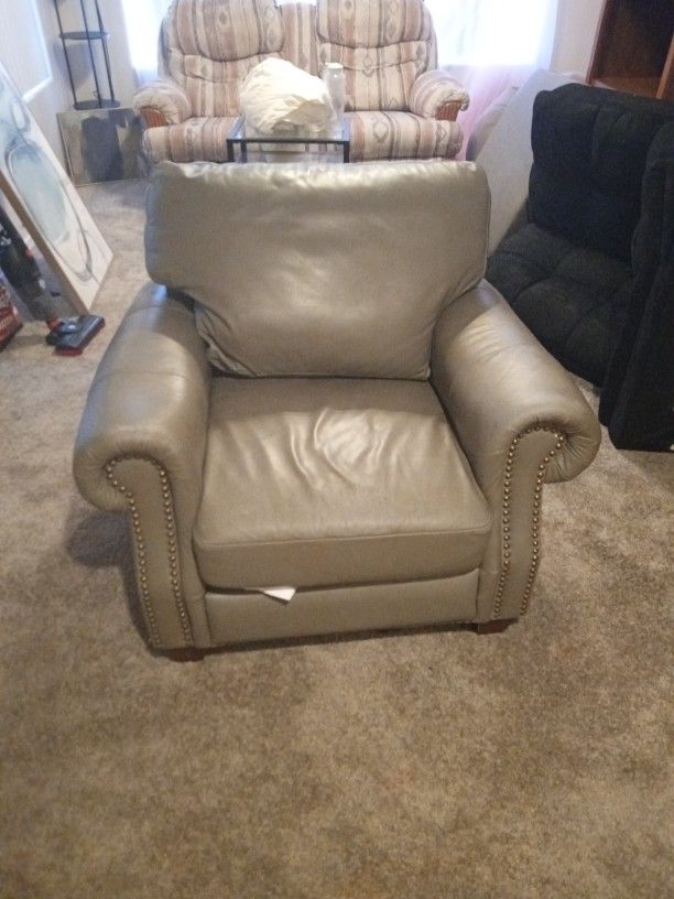 Genuine Leather Chair With Ottoman