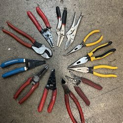 Milwaukee, Klein  Set of cutters pliers and strippers     Keywords : Marco tools, Mac tools, SnapOn tools snap on lifetime warranty, standard, metric 
