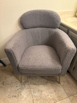 Gray Bouclé Accent Chair – Gold Legs – Excellent Condition