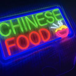 Chinese Food LED Neon Sign Black Square Cut Acrylic