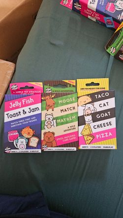 New card games: Jelly Fish Toast & Jam, Moose Match Mayhem, Taco Cat Goat Cheese Pizza