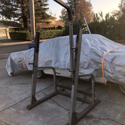 Nautilus squat rack with lat pull down.