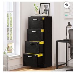 DEXTRUS 4-Drawer Wood File Cabinet with Lock,15.82" Deep Vertical Filing Cabinet for Letter A4-Sized Files, Easy to Assemble, Black