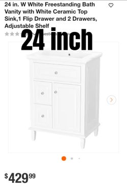 24-Inch White Freestanding Bath Vanity with Ceramic Sink