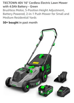 TIECTOWN 40V 16" Cordless Electric Lawn Mower with 4.0Ah Battery