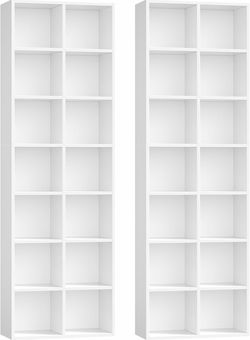 FOTOSOK 2 Pcs 71'' Tall Bookshelf, 7-Tier Narrow DVD/CD Media Storage Shelf