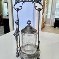 Antique WILCOX Silver Plated Pickle Castor & Glass JAR w/ TONGS. **Read Description Please**. Price Is FIRM
