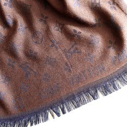 Louis Vuitton LV Monogram Silk Cashmere Brown Dark Blue Scarf Wrap