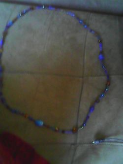 Funky blue glass bead long necklace
