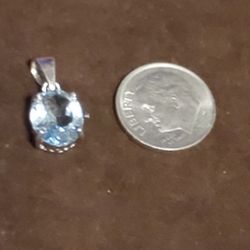 925 Sterling Silver And Aquamarine Oval Pendant 