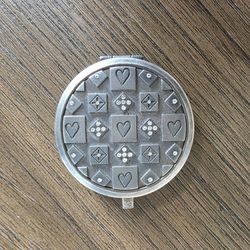 Vintage Makeup Compact W/Double Mirrors Silver-tone Meral & rhinestones