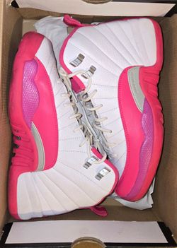 $150 Air Jordan Retro 12 GG (White/Vivid Pink Metallic Silver) Sneakers