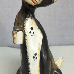 Hand-carved and hand-painted wooden cat figurine