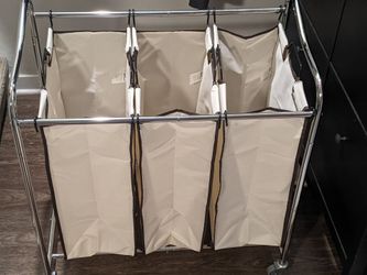Simple Houseware Heavy-Duty 3-Bag Laundry Sorter Hamper Cart, Chrome Large