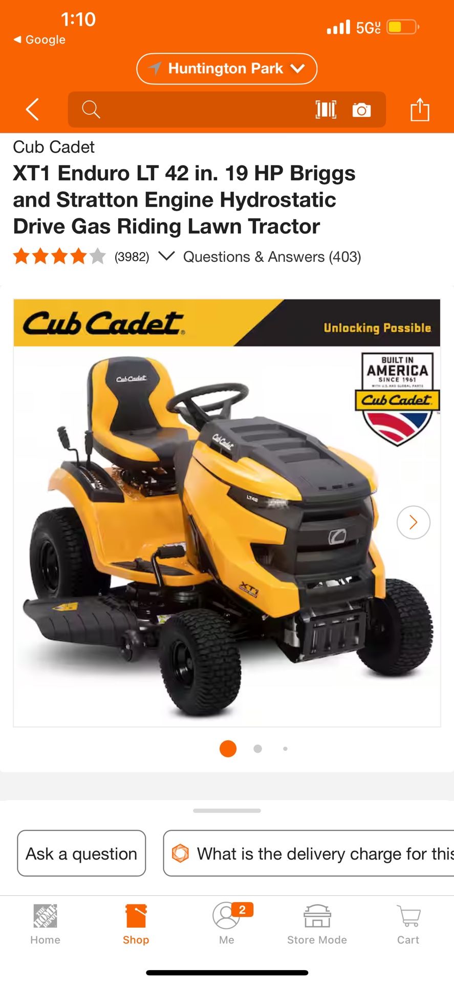 Cub Cadet XT1 Enduro LT 42 in. 19 HP Briggs and Stratton Engine Hydrostatic Drive Gas Riding Lawn Tractor