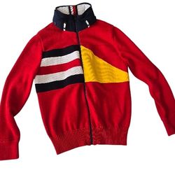 TOMMY HILFIGER Full Zip Knit Jacket w/ Hidden Hood – Size M – Red Multi