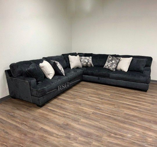 Dark Gray L Shaped 3 Pieces Large Sectional Couch With Soft Cushions 👑 Color Options 
