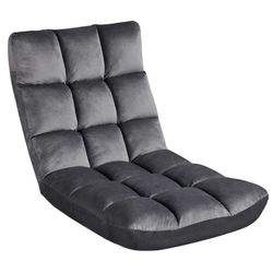 Floor Folding Padded Lounge Chair with 14 Adjustable Positions,Gray