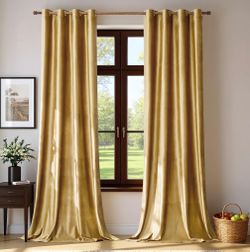 BULBUL Velvet Gold Curtains 84 Inch Length- Living Room Blackout Thermal Window Drapes Darkening Decor Grommet Curtains For Bedroom Set Of 2 Panels