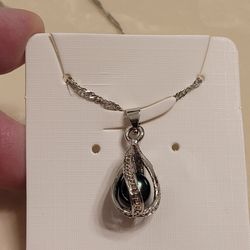 Silver and CZ Beaded Pendant Necklace 