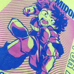 My Hero Academia Deku One For All Graphic T Shirt Neon Yellow Size M READ