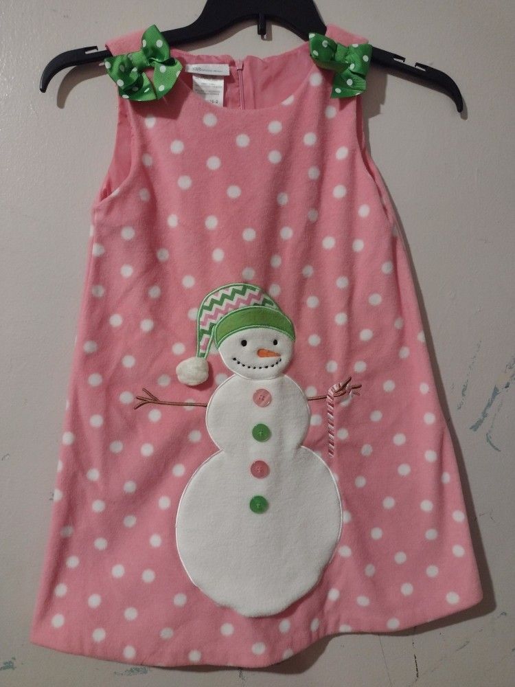 Bonnie Jean  Pink Polka Dot Snowman Girl Dress