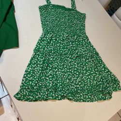 Green Flower Print Dress With 1” Shoulder Straps