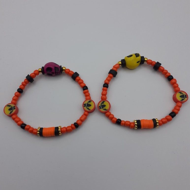 Elastic Bracelets, Handmade Halloween Bracelets with Integrated Charms,