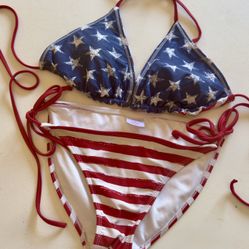 Patriotic Bikini Reversible, USA Flag 4th July Xhilaration