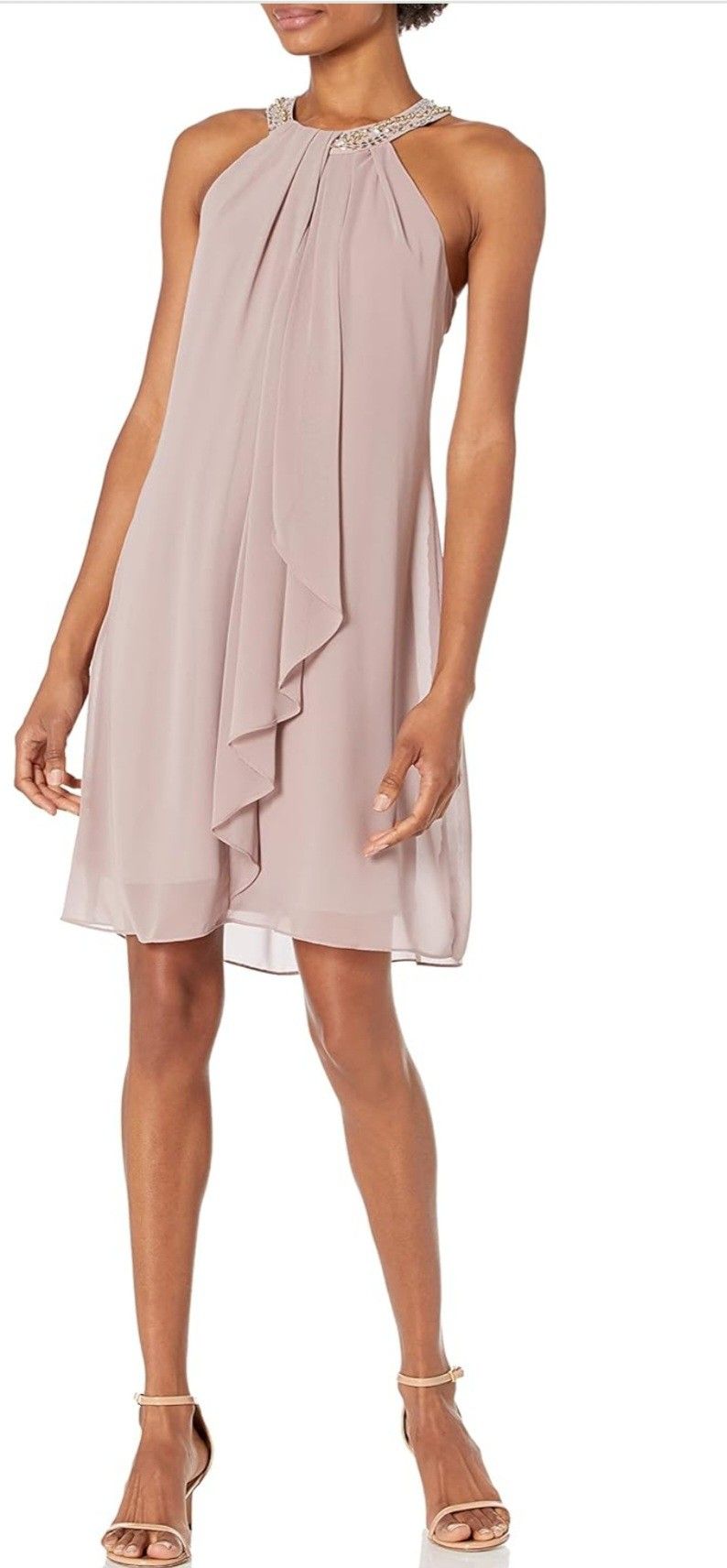 S.L. Fashions Women's Jewled Neck Halter Dress